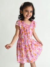 Load image into Gallery viewer, Campana Girls Astrid Raglan Sleeve Dress- Wildflowers Print - Pink and Orange