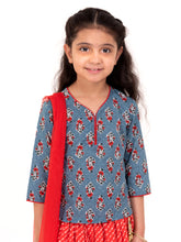 Load image into Gallery viewer, Campana Girls Koel Lehenga Set - Floral Block Print - Grey and Red