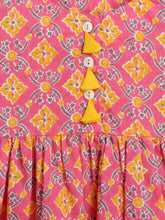 Load image into Gallery viewer, Campana Girls Zoe Dress - Small Jaal Print - Pink & Yellow