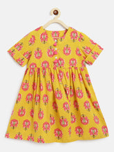 Load image into Gallery viewer, Campana Girls Zoe Dress - Big Lotus Print - Yellow & Pink