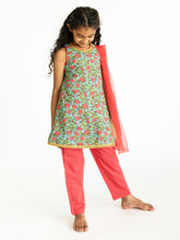 Load image into Gallery viewer, Campana Girls Chitra Kurta-Pants Set - Floral Jaal Print - Blue & Pink
