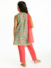 Load image into Gallery viewer, Campana Girls Chitra Kurta-Pants Set - Floral Jaal Print - Blue & Pink
