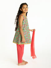 Load image into Gallery viewer, Campana Girls Chitra Kurta-Pants Set - Floral Jaal Print - Blue & Pink