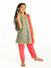 Load image into Gallery viewer, Campana Girls Chitra Kurta-Pants Set - Floral Jaal Print - Blue & Pink