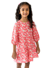 Load image into Gallery viewer, Campana Girls Calypso Tiered Dress - Daisy Print - Peach & White, Pink Dress, White Print Dress, Frock, Summer Dress