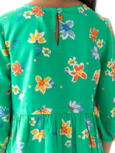 Load image into Gallery viewer, Campana Girls Calypso Tiered Dress - Floral Bloom Print - Green & Multicolour, Green Dress, Flower Print Dress, Frock, Summer Dress