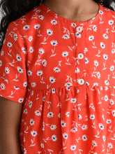 Load image into Gallery viewer, Campana Girls Lottie Flared Top - Happy Flower Print - Red & White