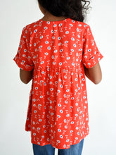 Load image into Gallery viewer, Campana Girls Lottie Flared Top - Happy Flower Print - Red & White