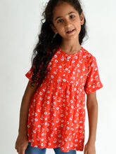 Load image into Gallery viewer, Campana Girls Lottie Flared Top - Happy Flower Print - Red & White