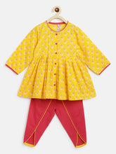 Load image into Gallery viewer, Campana Girls Asmi Dhoti Set - Small Flower Motif - Yellow & Magenta