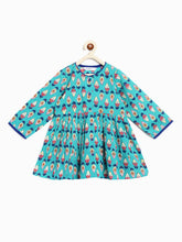 Load image into Gallery viewer, Campana Girls Asmi Dhoti Set - Flower Bud Print - Teal & Ink Blue