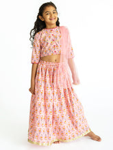 Load image into Gallery viewer, Campana Girls Koel Lehenga Set - Block Print - Pink
