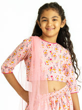 Load image into Gallery viewer, Campana Girls Koel Lehenga Set - Block Print - Pink