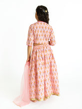 Load image into Gallery viewer, Campana Girls Koel Lehenga Set - Block Print - Pink