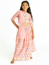 Load image into Gallery viewer, Campana Girls Koel Lehenga Set - Block Print - Pink
