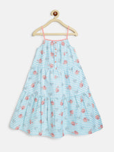 Load image into Gallery viewer, Campana Girls Myra Midi Dress - Pastel Stripes - Blue & Peach