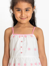 Load image into Gallery viewer, Campana Girls Myra Midi Length Floral Embroidered Pure Cotton Dress - White & Pink