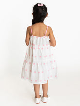 Load image into Gallery viewer, Campana Girls Myra Midi Length Floral Embroidered Pure Cotton Dress - White & Pink