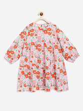Load image into Gallery viewer, Campana Girls Zoya Flared Dress - Poppy Flower Print - Orange & Pink