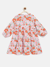 Load image into Gallery viewer, Campana Girls Zoya Flared Dress - Poppy Flower Print - Orange & Pink