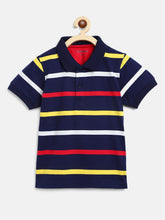 Load image into Gallery viewer, Campana Boys Pablo Short Sleeves Polo T-Shirt - Broad Breton Stripes - Navy & Multicolour