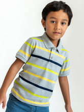 Load image into Gallery viewer, Campana Boys Pablo Pure Cotton Polo T-Shirt - Broad Stripes - Grey Melange