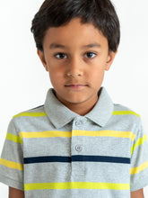 Load image into Gallery viewer, Campana Boys Pablo Pure Cotton Polo T-Shirt - Broad Stripes - Grey Melange