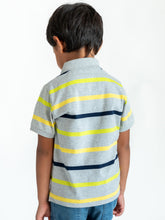 Load image into Gallery viewer, Campana Boys Pablo Pure Cotton Polo T-Shirt - Broad Stripes - Grey Melange