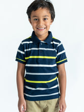 Load image into Gallery viewer, Campana Boys Pablo Cotton Polo T-Shirt - Broad Stripes - Navy & Multicolour