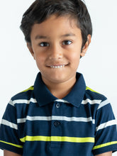 Load image into Gallery viewer, Campana Boys Pablo Cotton Polo T-Shirt - Broad Stripes - Navy & Multicolour