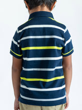 Load image into Gallery viewer, Campana Boys Pablo Cotton Polo T-Shirt - Broad Stripes - Navy & Multicolour