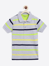 Load image into Gallery viewer, Campana Boys Pack of Two Striped Cotton Polo T-Shirts - Navy & Grey Melange