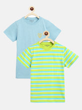 Load image into Gallery viewer, Campana Boys Jordan Pack of 2 Round Neck T-Shirts - Turquoise Stripe + Ice Blue Mel
