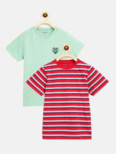 Load image into Gallery viewer, Campana Boys Jordan Pack of 2 Round Neck T-Shirts - Red Stripe + Mint Green Mel