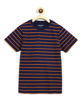 Load image into Gallery viewer, Campana Boys Jordan Pack of 2 Round Neck T-Shirts - Navy Stripe + Coral Red Mel