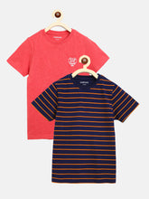 Load image into Gallery viewer, Campana Boys Jordan Pack of 2 Round Neck T-Shirts - Navy Stripe + Coral Red Mel