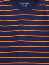 Load image into Gallery viewer, Campana Boys Jordan Pack of 2 Round Neck T-Shirts - Navy Stripe + Coral Red Mel