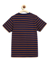 Load image into Gallery viewer, Campana Boys Jordan Pack of 2 Round Neck T-Shirts - Navy Stripe + Coral Red Mel