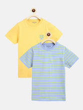 Load image into Gallery viewer, Campana Boys Jordan Pack of 2 Round Neck T-Shirts - Powder Blue Stripe + Lemon Yellow Mel