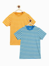Load image into Gallery viewer, Campana Boys Pack of Two Kobe Striped Cotton T-Shirts - French Blue & Tuscan Yellow