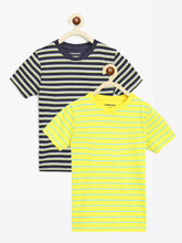 Load image into Gallery viewer, Campana Boys Pack of Two Kobe Striped Cotton T-Shirts - Yellow & Navy Blue
