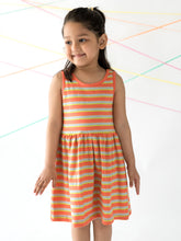 Load image into Gallery viewer, Campana Girls Grace Fit & Flare Dress - Variegated Stripes - Peach & Lime Green