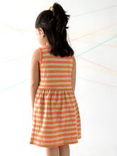 Load image into Gallery viewer, Campana Girls Grace Fit & Flare Dress - Variegated Stripes - Peach & Lime Green