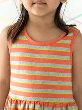 Load image into Gallery viewer, Campana Girls Grace Fit & Flare Dress - Variegated Stripes - Peach & Lime Green