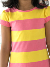 Load image into Gallery viewer, Campana Girls Vera A-Line Dress - Rugby Stripes - Rose Pink & Yellow