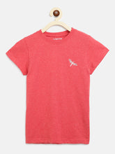 Load image into Gallery viewer, Campana Girls Steffi Pack of 2 Round Neck T-Shirts - Turquoise Stripe + Coral Red Mel