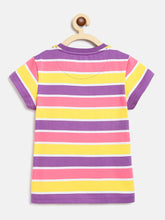 Load image into Gallery viewer, Campana Girls Steffi Pack of 2 Round Neck T-Shirts - Purple Multi Stripe + Yellow Mel