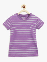 Load image into Gallery viewer, Campana Girls Pack of Two Alexis Striped Round Neck T-Shirt - Purple & Multicoloured