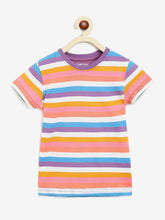 Load image into Gallery viewer, Campana Girls Pack of Two Alexis Striped Round Neck T-Shirt - Purple & Multicoloured