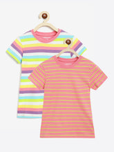 Load image into Gallery viewer, Campana Girls Pack of Two Alexis Striped Round Neck T-Shirt - Rose Pink & Multicoloured